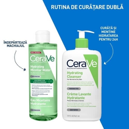 Apa micelara hidratanta pentru ten normal si uscat, 400 ml, Cerave Apa micelara hidratanta pentru ten normal si uscat, 400 ml, Cerave