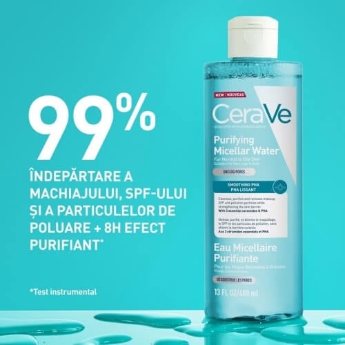 Apa micelara purifianta pentru ten normal si gras, 400 ml, Cerave Apa micelara purifianta pentru ten normal si gras, 400 ml, Cerave