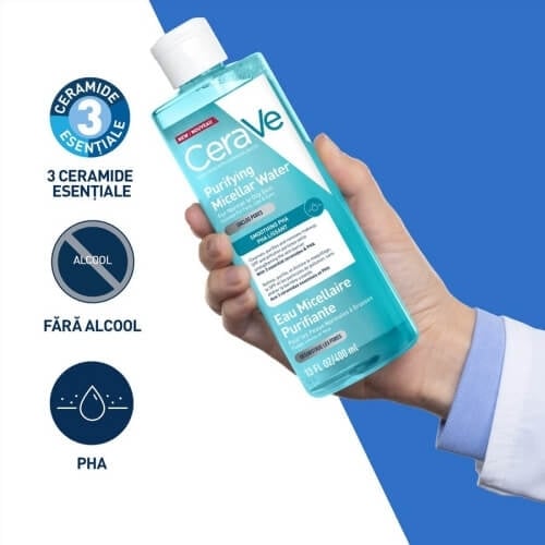 Apa micelara purifianta pentru ten normal si gras, 400 ml, Cerave Apa micelara purifianta pentru ten normal si gras, 400 ml, Cerave