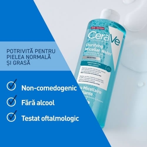 Apa micelara purifianta pentru ten normal si gras, 400 ml, Cerave Apa micelara purifianta pentru ten normal si gras, 400 ml, Cerave