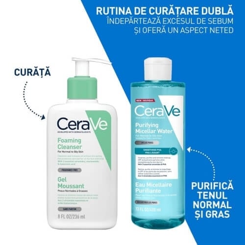 Apa micelara purifianta pentru ten normal si gras, 400 ml, Cerave Apa micelara purifianta pentru ten normal si gras, 400 ml, Cerave
