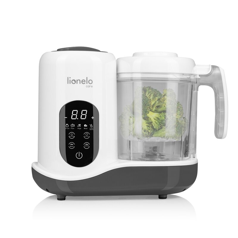 Aparat de gatit, Lionelo, BabyMenu, 5 in 1, Cu functii de gatire la abur, dezghetare, amestecare, incalzire si sterilizare, Cu recipient din tritan, Include meniu cu retete, Personalizare setari, Alb Aparat de gatit, Lionelo, BabyMenu, 5 in 1, Cu functii de gatire la abur, dezghetare, amestecare, incalzire si sterilizare, Cu recipient din tritan, Include meniu cu retete, Personalizare setari, Alb