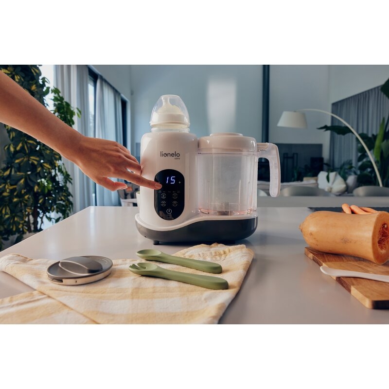 Aparat de gatit, Lionelo, BabyMenu, 5 in 1, Cu functii de gatire la abur, dezghetare, amestecare, incalzire si sterilizare, Cu recipient din tritan, Include meniu cu retete, Personalizare setari, Alb Aparat de gatit, Lionelo, BabyMenu, 5 in 1, Cu functii de gatire la abur, dezghetare, amestecare, incalzire si sterilizare, Cu recipient din tritan, Include meniu cu retete, Personalizare setari, Alb