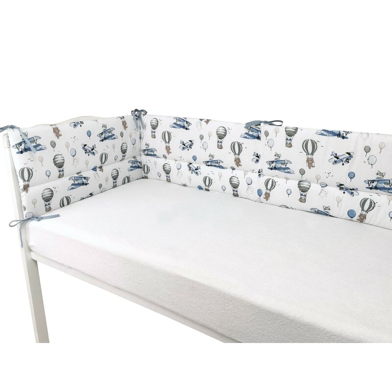Aparatoare pentru patut, MimiNu, Din bumbac certificat Oeko Tex Standard 100, 180x30 cm, Cu panglici, Blue Plane Aparatoare pentru patut, MimiNu, Din bumbac certificat Oeko Tex Standard 100, 180x30 cm, Cu panglici, Blue Plane
