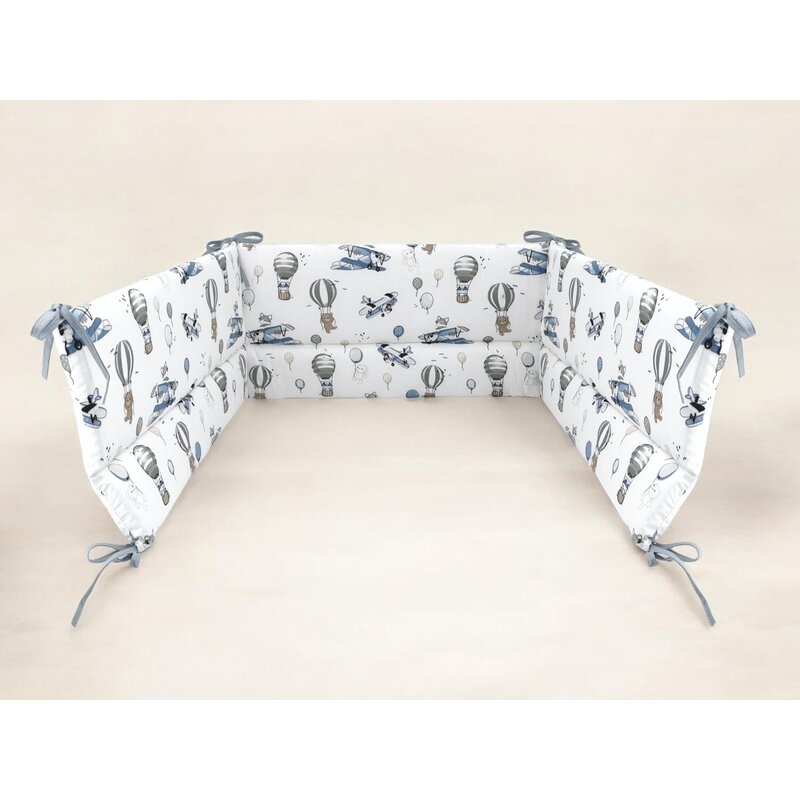 Aparatoare pentru patut, MimiNu, Din bumbac certificat Oeko Tex Standard 100, 180x30 cm, Cu panglici, Blue Plane Aparatoare pentru patut, MimiNu, Din bumbac certificat Oeko Tex Standard 100, 180x30 cm, Cu panglici, Blue Plane