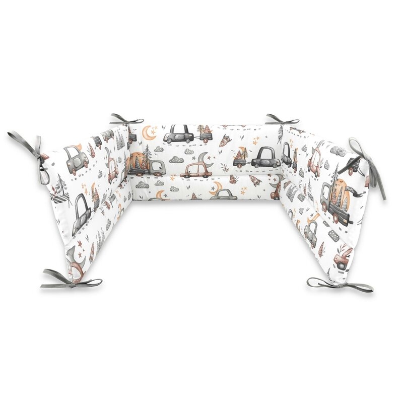 Aparatoare pentru patut, MimiNu, Din bumbac certificat Oeko Tex Standard 100, 180x30 cm, Cu panglici, Design, Cars Grey Aparatoare pentru patut, MimiNu, Din bumbac certificat Oeko Tex Standard 100, 180x30 cm, Cu panglici, Design, Cars Grey