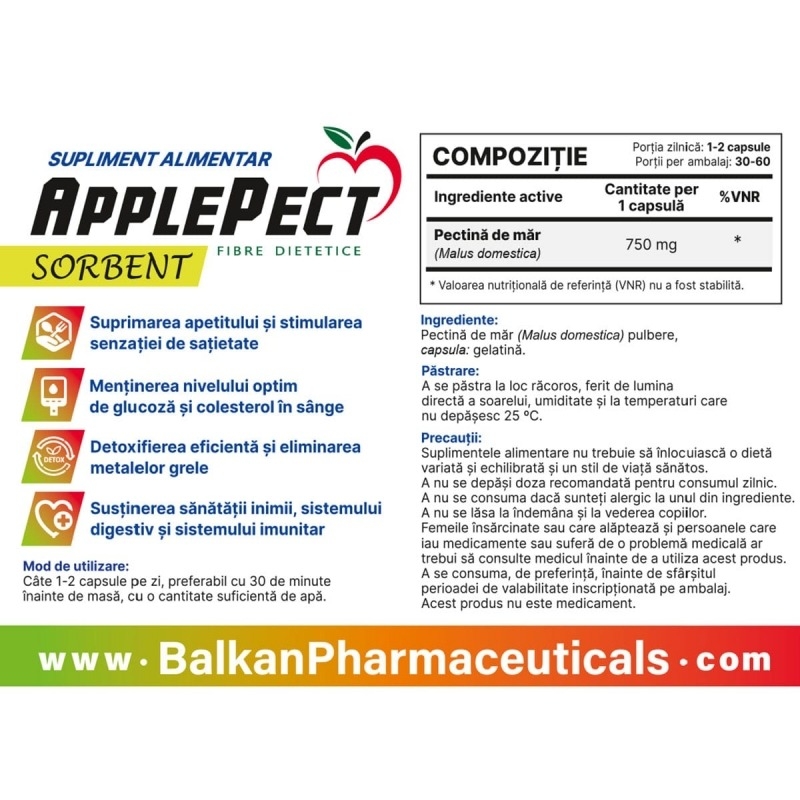 ApplePect Sorbent, 60 capsule, Balkan Pharmaceuticals