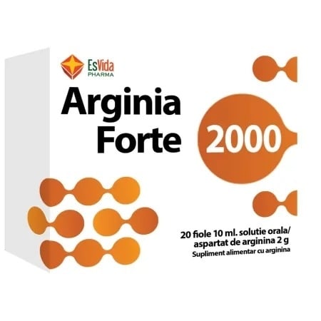 Arginia Forte 2000 solutie orala 10 ml, 20 fiole, Esvida Pharma Arginia Forte 2000 solutie orala 10 ml, 20 fiole, Esvida Pharma