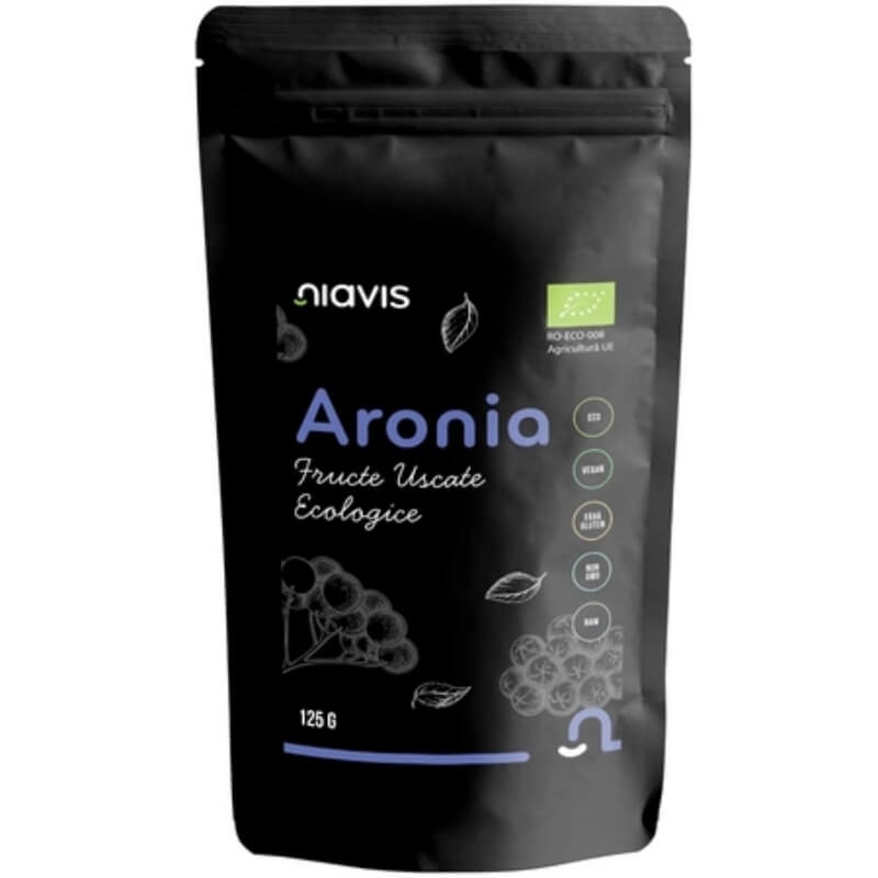 Aronia fructe uscate ecologice, 125 g, Niavis Aronia fructe uscate ecologice, 125 g, Niavis