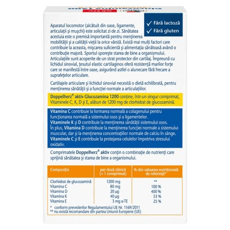 Aktiv Articulatii mobile - Glucozamina 1200 + Vitamina C+D+E+K, 30compr, Doppelherz Aktiv Articulatii mobile - Glucozamina 1200 + Vitamina C+D+E+K, 30compr, Doppelherz