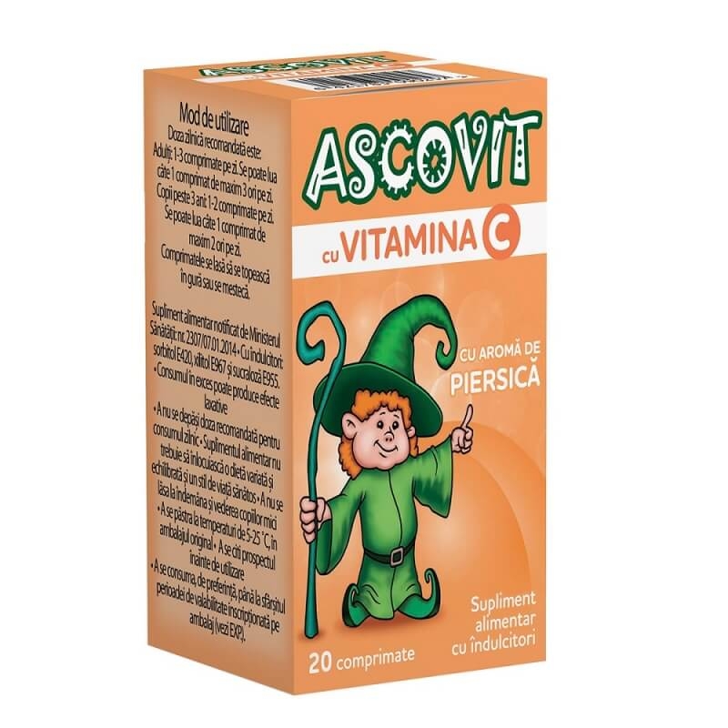 Ascovit cu Vitamina C aroma de piersica, 20 comprimate, Perrigo Ascovit cu Vitamina C aroma de piersica, 20 comprimate, Perrigo