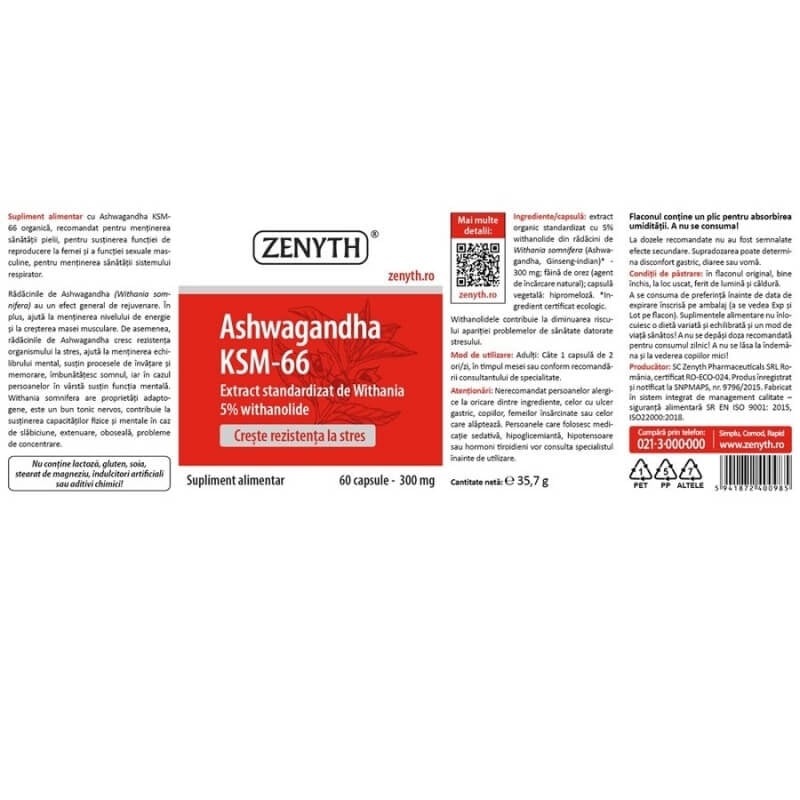 Ashwaghanda KSM-66 300 mg, 60 capsule, Zenyth Ashwaghanda KSM-66 300 mg, 60 capsule, Zenyth
