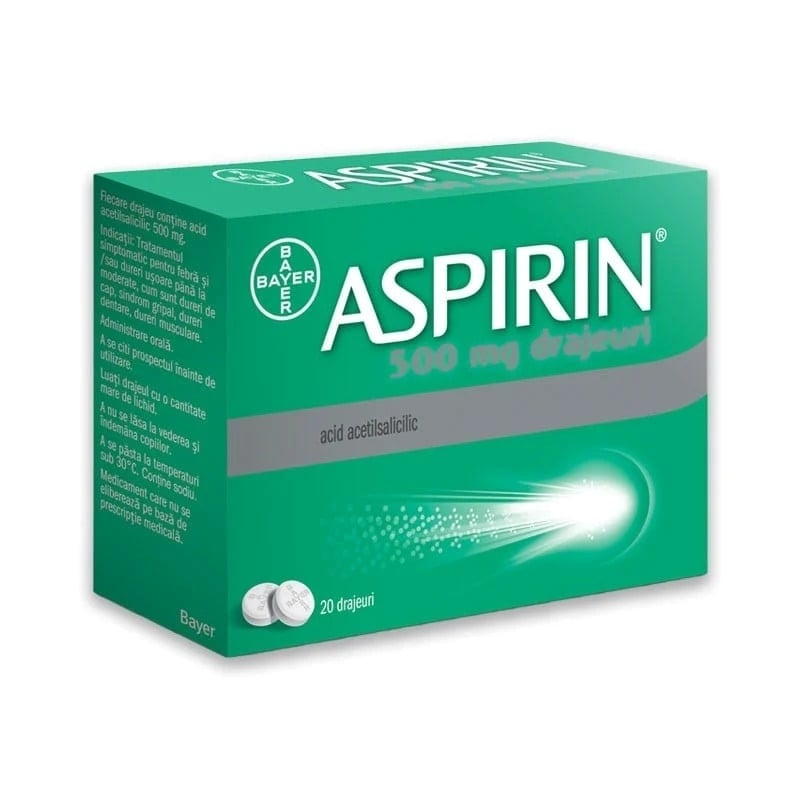 Aspirin, 500 mg, 20 drajeuri, Bayer Aspirin, 500 mg, 20 drajeuri, Bayer