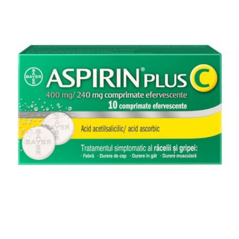 Aspirin Plus C, 400 mg/240 mg, 10 comprimate efervescente, Bayer Aspirin Plus C, 400 mg/240 mg, 10 comprimate efervescente, Bayer