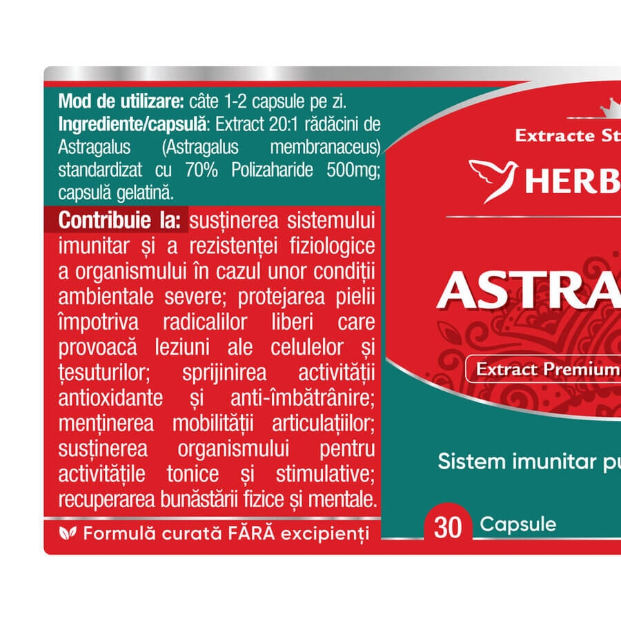 Astragalus, 500 mg, 30 capsule, Herbagetica Astragalus, 500 mg, 30 capsule, Herbagetica