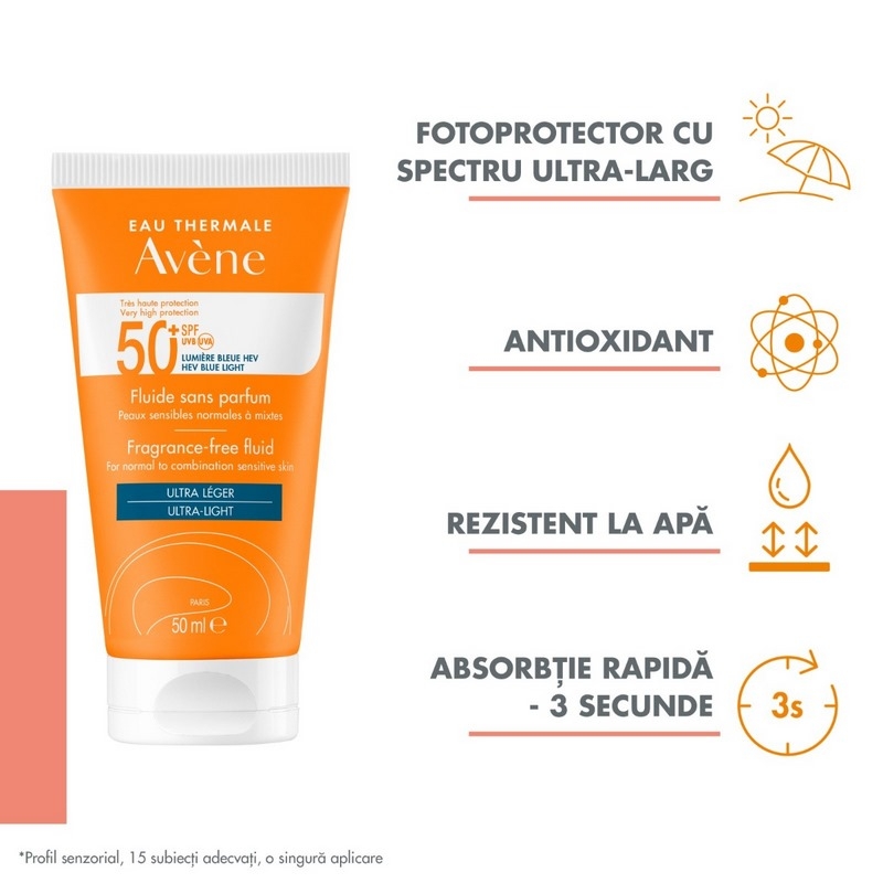 Triasorb fluid fara parfum protectie solara SPF 50+, 50ml, Avene Triasorb fluid fara parfum protectie solara SPF 50+, 50ml, Avene