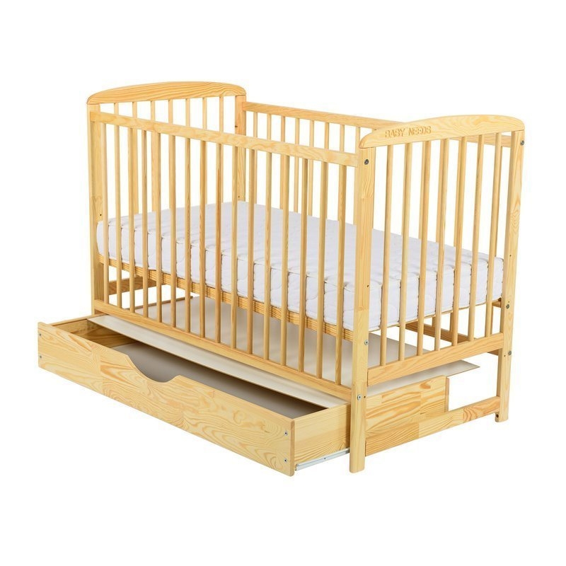 BabyNeeds - Patut din lemn Ola 120x60 cm cu sertar Natur + Saltea 12 cm BabyNeeds - Patut din lemn Ola 120x60 cm cu sertar Natur + Saltea 12 cm