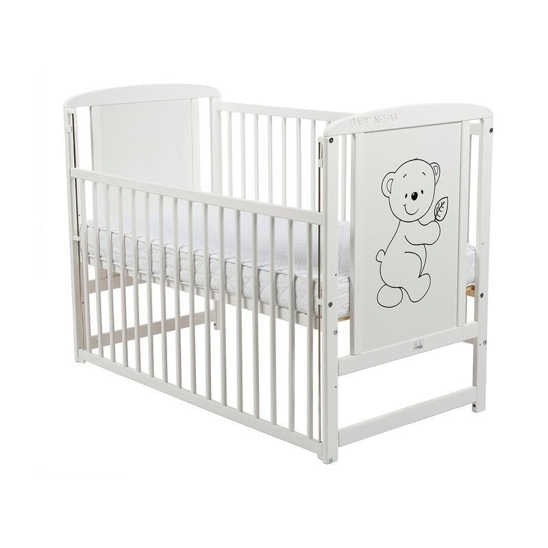 BabyNeeds - Patut din lemn Timmi 120x60 cm cu laterala culisanta Alb + Saltea 12 cm BabyNeeds - Patut din lemn Timmi 120x60 cm cu laterala culisanta Alb + Saltea 12 cm