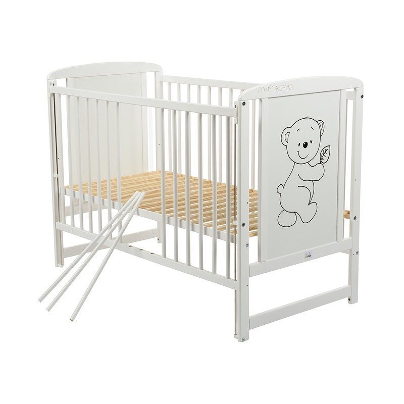 BabyNeeds - Patut din lemn Timmi 120x60 cm cu laterala culisanta Alb + Saltea 12 cm BabyNeeds - Patut din lemn Timmi 120x60 cm cu laterala culisanta Alb + Saltea 12 cm