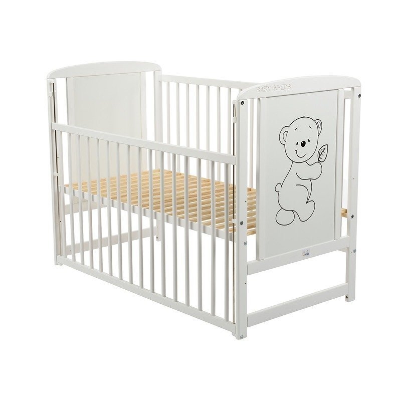BabyNeeds - Patut din lemn Timmi 120x60 cm cu laterala culisanta Alb + Saltea 12 cm BabyNeeds - Patut din lemn Timmi 120x60 cm cu laterala culisanta Alb + Saltea 12 cm