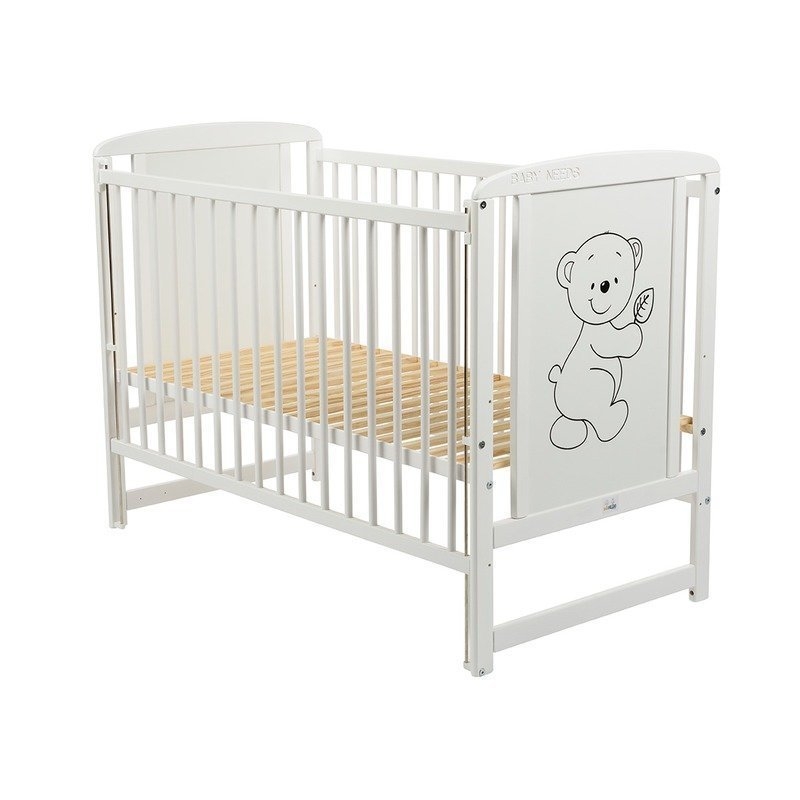 BabyNeeds - Patut din lemn Timmi 120x60 cm cu laterala culisanta Alb + Saltea 12 cm BabyNeeds - Patut din lemn Timmi 120x60 cm cu laterala culisanta Alb + Saltea 12 cm