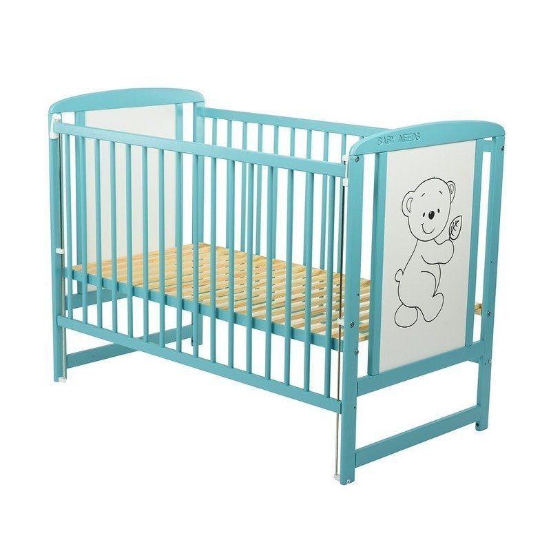 BabyNeeds - Patut din lemn Timmi 120x60 cm cu laterala culisanta Mint + Saltea 12 cm