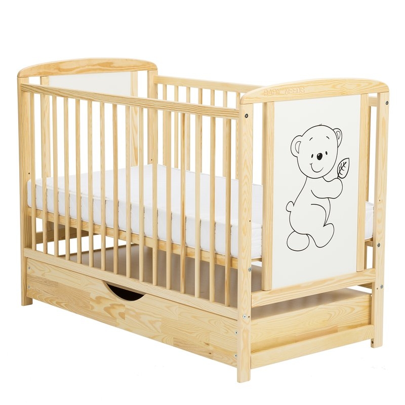 BabyNeeds - Patut din lemn Timmi 120x60 cm cu sertar Natur + Saltea 10 cm BabyNeeds - Patut din lemn Timmi 120x60 cm cu sertar Natur + Saltea 10 cm