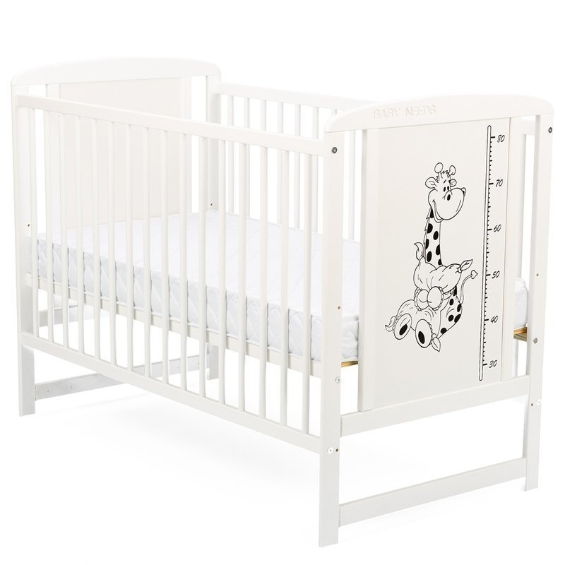 BabyNeeds - Patut din lemn Timmi Girafa 120x60 cm Alb + Saltea 12 cm BabyNeeds - Patut din lemn Timmi Girafa 120x60 cm Alb + Saltea 12 cm