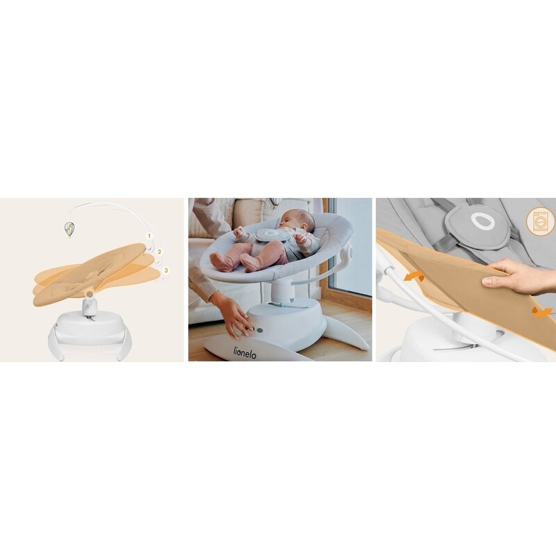 Balansoar, Lionelo, Iris, 2 in 1, Rotire 360 grade, Electric, Cu 3 moduri de leganare, Cu 5 trepte de viteza, Cu 3 pozitii de inclinare, Pana la 9 kg, Gri Balansoar, Lionelo, Iris, 2 in 1, Rotire 360 grade, Electric, Cu 3 moduri de leganare, Cu 5 trepte de viteza, Cu 3 pozitii de inclinare, Pana la 9 kg, Gri