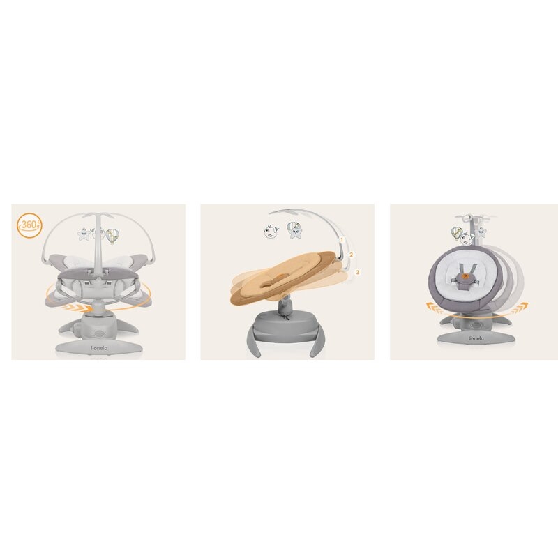 Balansoar, Lionelo, Mell, 2 in 1, Rotire 360 grade, Electric, Cu 3 moduri de leganare, Cu 5 trepte de viteza, Cu 3 pozitii de inclinare, Cu timer, 12 melodii si 2 sunete ale naturii, Pana la 9 kg, Gri Balansoar, Lionelo, Mell, 2 in 1, Rotire 360 grade, Electric, Cu 3 moduri de leganare, Cu 5 trepte de viteza, Cu 3 pozitii de inclinare, Cu timer, 12 melodii si 2 sunete ale naturii, Pana la 9 kg, Gri