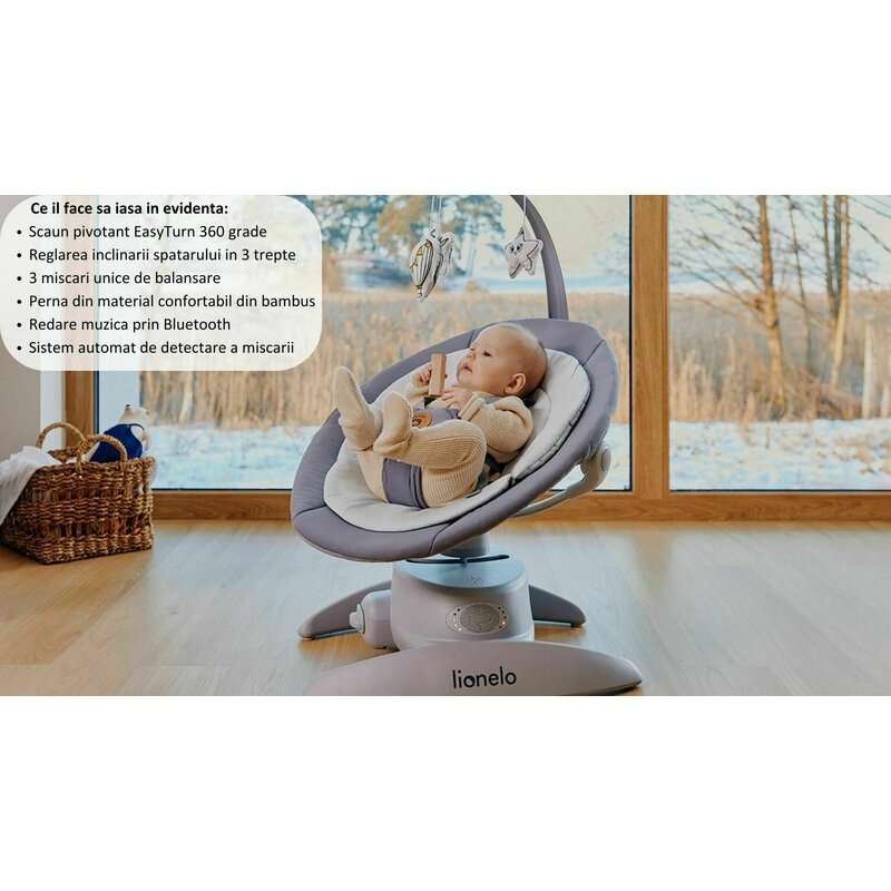 Balansoar, Lionelo, Mell, 2 in 1, Rotire 360 grade, Electric, Cu 3 moduri de leganare, Cu 5 trepte de viteza, Cu 3 pozitii de inclinare, Cu timer, 12 melodii si 2 sunete ale naturii, Pana la 9 kg, Bej Balansoar, Lionelo, Mell, 2 in 1, Rotire 360 grade, Electric, Cu 3 moduri de leganare, Cu 5 trepte de viteza, Cu 3 pozitii de inclinare, Cu timer, 12 melodii si 2 sunete ale naturii, Pana la 9 kg, Bej