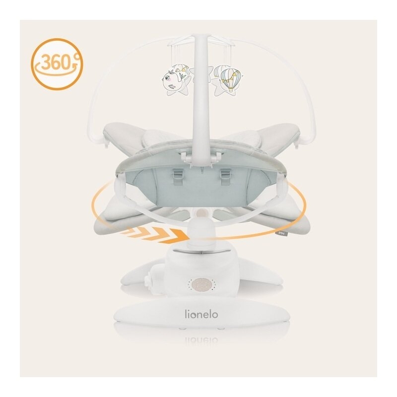 Balansoar, Lionelo, Mell, 2 in 1, Rotire 360 grade, Electric, Cu 3 moduri de leganare, Cu 5 trepte de viteza, Cu 3 pozitii de inclinare, Cu timer, 12 melodii si 2 sunete ale naturii, Pana la 9 kg, Bej Balansoar, Lionelo, Mell, 2 in 1, Rotire 360 grade, Electric, Cu 3 moduri de leganare, Cu 5 trepte de viteza, Cu 3 pozitii de inclinare, Cu timer, 12 melodii si 2 sunete ale naturii, Pana la 9 kg, Bej