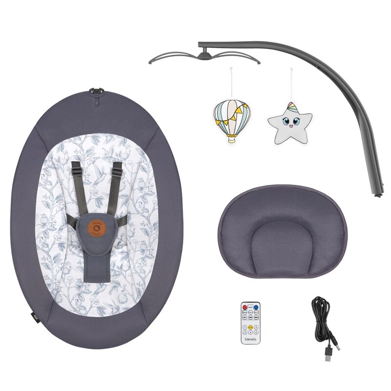 Balansoar si sezlong, Lionelo, Ralf, 2 in 1, Electric, Cu telecomanda si cablu USB, Cu miscare laterala de balansare si 5 niveluri diferite de viteza, Cu 12 melodii, Gri/Alb Balansoar si sezlong, Lionelo, Ralf, 2 in 1, Electric, Cu telecomanda si cablu USB, Cu miscare laterala de balansare si 5 niveluri diferite de viteza, Cu 12 melodii, Gri/Alb