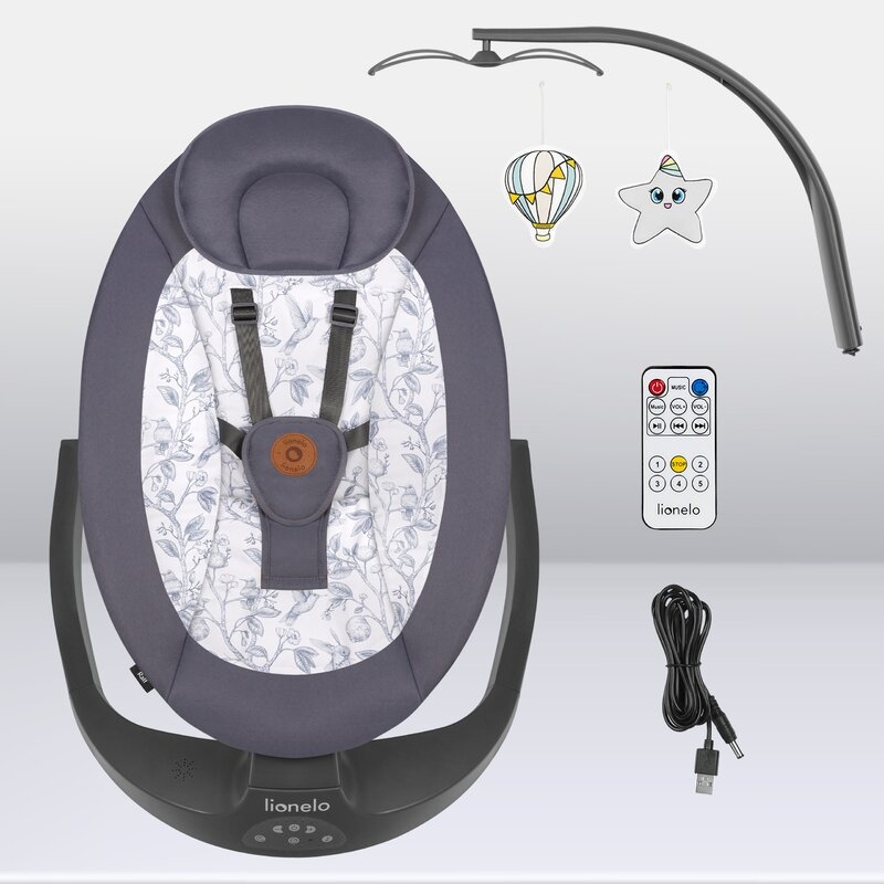 Balansoar si sezlong, Lionelo, Ralf, 2 in 1, Electric, Cu telecomanda si cablu USB, Cu miscare laterala de balansare si 5 niveluri diferite de viteza, Cu 12 melodii, Gri/Alb Balansoar si sezlong, Lionelo, Ralf, 2 in 1, Electric, Cu telecomanda si cablu USB, Cu miscare laterala de balansare si 5 niveluri diferite de viteza, Cu 12 melodii, Gri/Alb