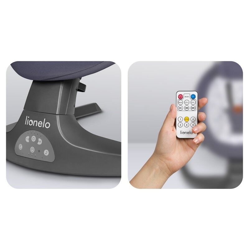 Balansoar si sezlong, Lionelo, Ralf, 2 in 1, Electric, Cu telecomanda si cablu USB, Cu miscare laterala de balansare si 5 niveluri diferite de viteza, Cu 12 melodii, Gri/Alb Balansoar si sezlong, Lionelo, Ralf, 2 in 1, Electric, Cu telecomanda si cablu USB, Cu miscare laterala de balansare si 5 niveluri diferite de viteza, Cu 12 melodii, Gri/Alb