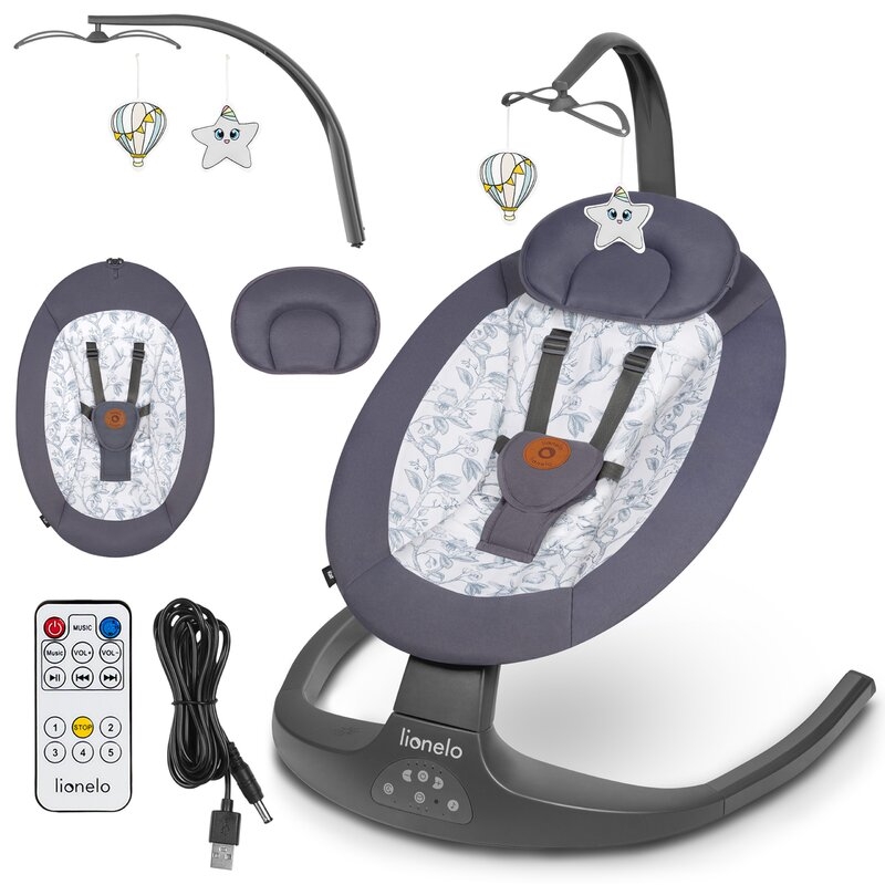 Balansoar si sezlong, Lionelo, Ralf, 2 in 1, Electric, Cu telecomanda si cablu USB, Cu miscare laterala de balansare si 5 niveluri diferite de viteza, Cu 12 melodii, Gri/Alb Balansoar si sezlong, Lionelo, Ralf, 2 in 1, Electric, Cu telecomanda si cablu USB, Cu miscare laterala de balansare si 5 niveluri diferite de viteza, Cu 12 melodii, Gri/Alb