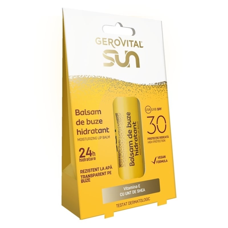 Balsam de buze hidratant cu protectie solara SPF 30 Sun, 75 ml, Gerovital Balsam de buze hidratant cu protectie solara SPF 30 Sun, 75 ml, Gerovital