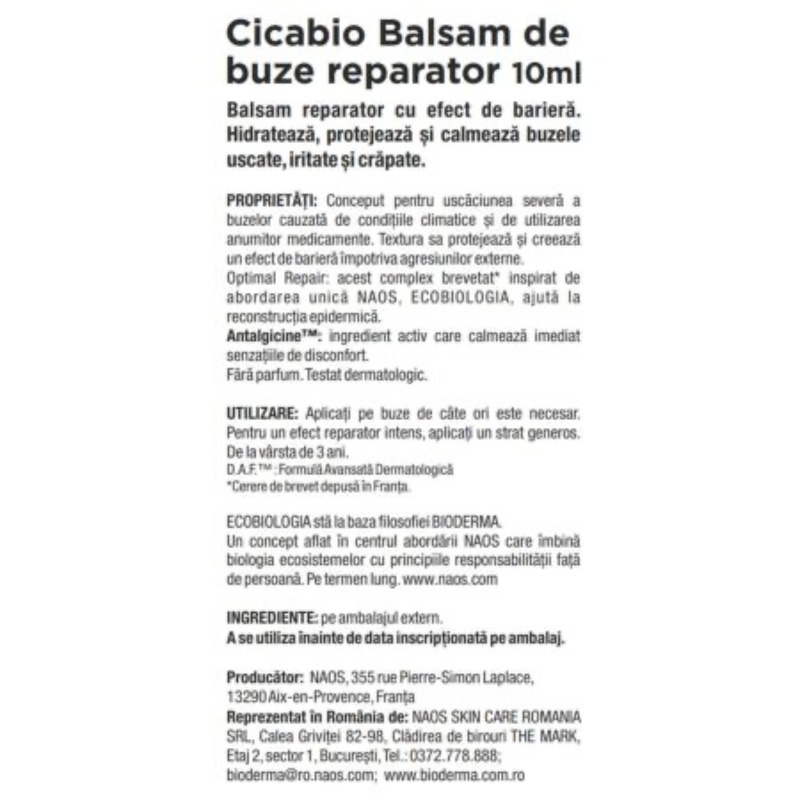 Balsam de buze reparator Cicabio, 10 ml, Bioderma Balsam de buze reparator Cicabio, 10 ml, Bioderma