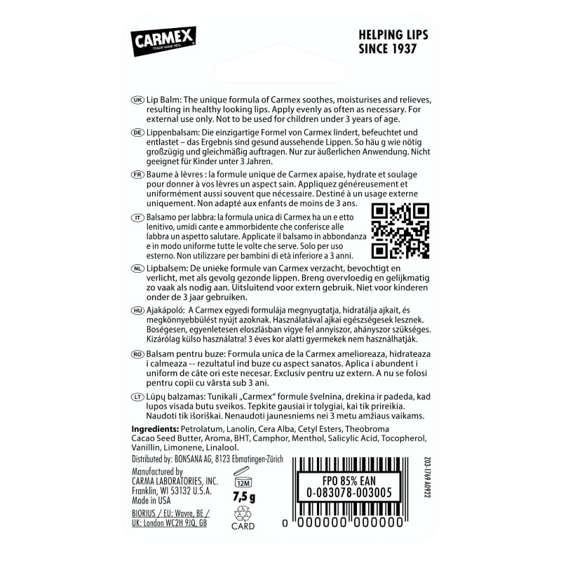 Balsam reparator pentru buze uscate si crapate, 7.5 g, Carmex Balsam reparator pentru buze uscate si crapate, 7.5 g, Carmex