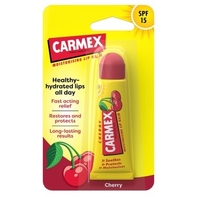 Balsam reparator pentru buze uscate si crapate cu aroma de cherry SPF 15, 10g, Carmex Balsam reparator pentru buze uscate si crapate cu aroma de cherry SPF 15, 10g, Carmex