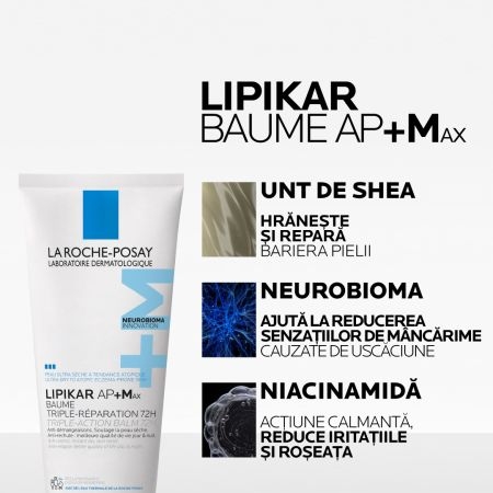 Balsam triplu reparator Lipikar Baume AP+Max, 200 ml, La Roche-Posay Balsam triplu reparator Lipikar Baume AP+Max, 200 ml, La Roche-Posay