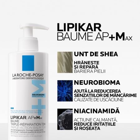 Balsam triplu reparator Lipikar Baume AP+Max, 400 ml, La Roche-Posay Balsam triplu reparator Lipikar Baume AP+Max, 400 ml, La Roche-Posay