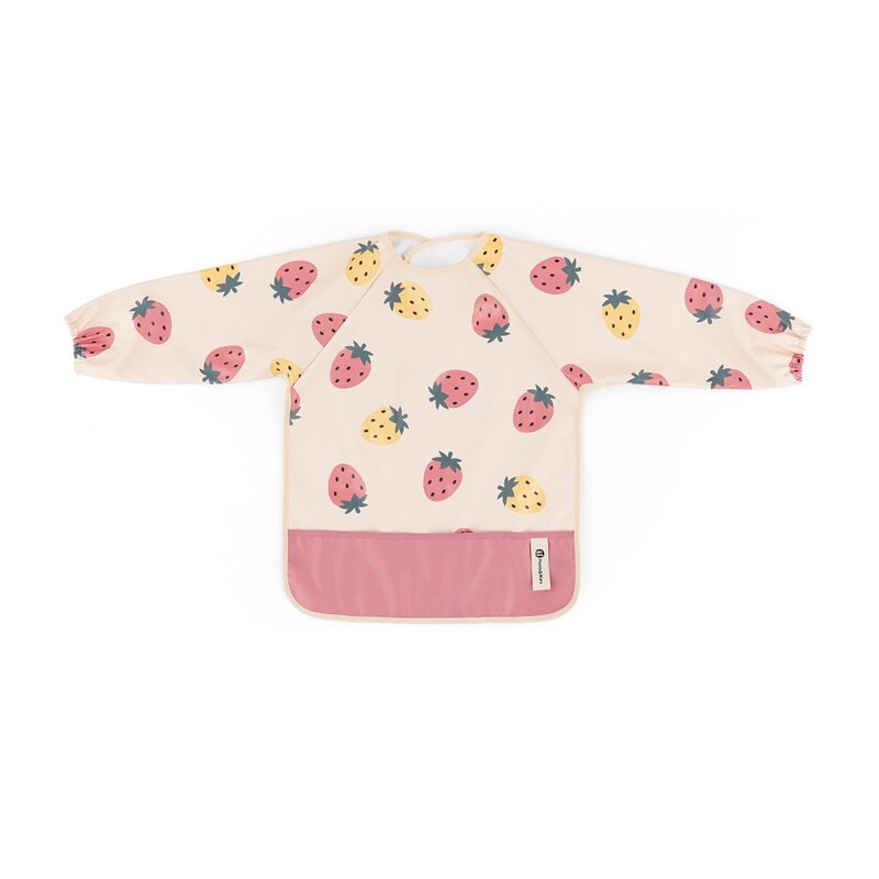 Baveta impermeabila, Petite&Mars, Cu maneci lungi, Usor de curatat, inchidere prin velcro, Dimensiune 38x42 cm, 24 luni+, Beige Strawberies Baveta impermeabila, Petite&Mars, Cu maneci lungi, Usor de curatat, inchidere prin velcro, Dimensiune 38x42 cm, 24 luni+, Beige Strawberies
