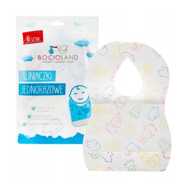 Bavete de unica folosinta, Bocioland, Cu buzunar, Set de 10 bucati, Multicolor Bavete de unica folosinta, Bocioland, Cu buzunar, Set de 10 bucati, Multicolor
