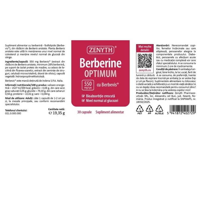 Berberine Optimum, 30 capsule, Zenyth Berberine Optimum, 30 capsule, Zenyth