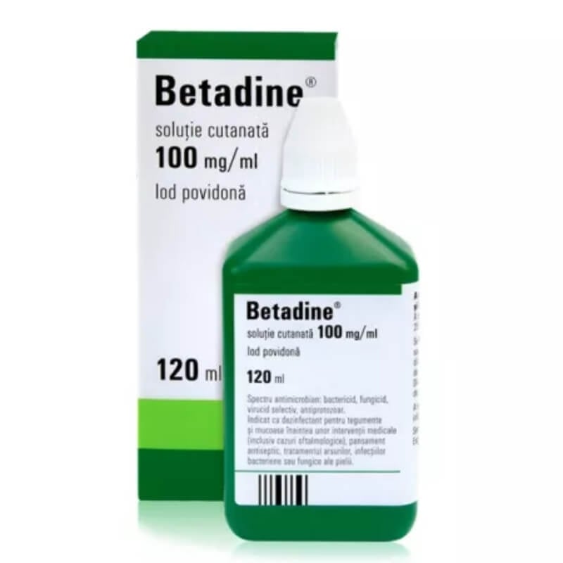 Betadine solutie, 100 mg/ml, 120 ml, Egis Pharmaceuticals Betadine solutie, 100 mg/ml, 120 ml, Egis Pharmaceuticals