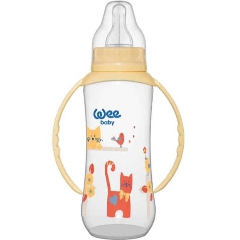 Biberon cu manere + tetina din silicon rotunda, 270 ml, Wee Baby