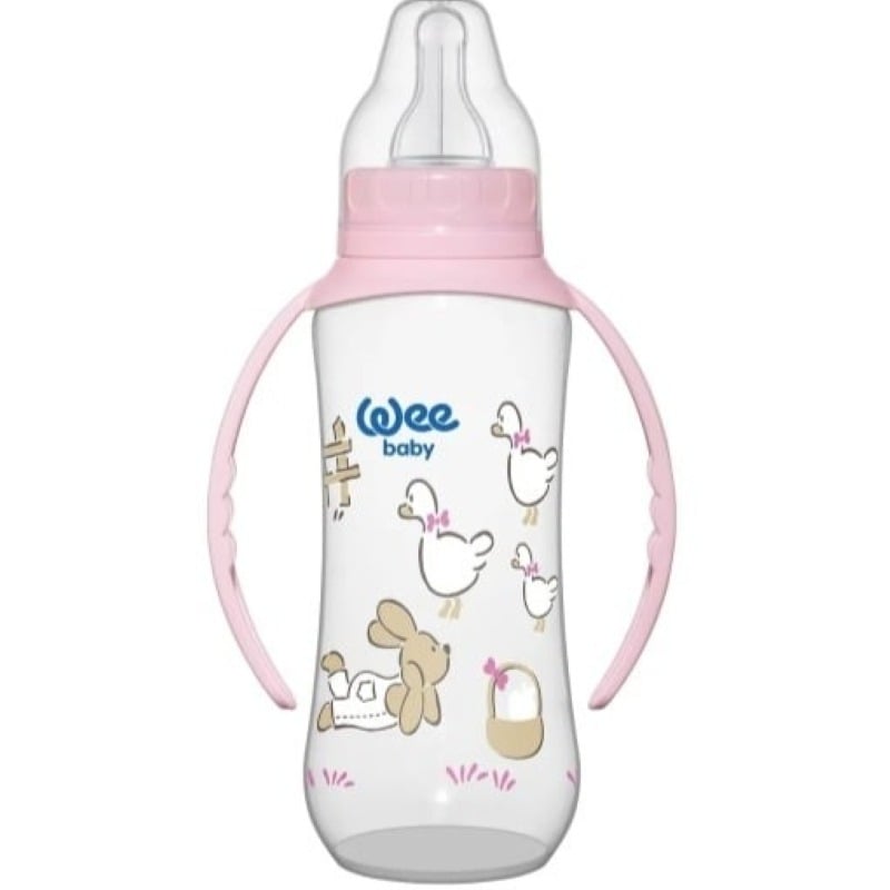 Biberon cu manere + tetina din silicon rotunda, 270 ml, Wee Baby