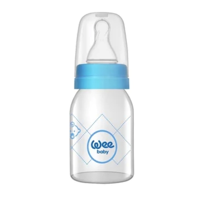 Biberon din sticla cu tetina din silicon rotunda, 125 ml, Wee Baby