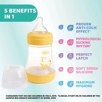 Biberon PP anti-colici cu tetina S Perfect5 150 ml +0 luni, 1 bucata, Chicco